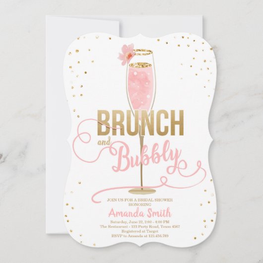 Brunch & Bubbly Brautparty Blush Gold Champagne Einladung (Vorderseite)