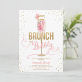 Brunch & Bubbly Brautparty Blush Gold Champagne Einladung (Stehend Vorderseite)