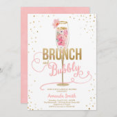 Brunch & Bubbly Brautparty Blush Gold Champagne Einladung (Vorne/Hinten)