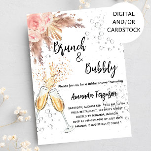 Brunch Bubbly Brautparty Blush Pampas Gras Einladung