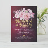 Brunch & Bubbly Brautparty Boho Floral Feather Einladung (Stehend Vorderseite)