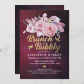 Brunch & Bubbly Brautparty Boho Floral Feather Einladung (Vorne/Hinten)