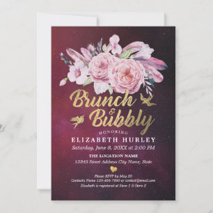 Brunch & Bubbly Brautparty Boho Floral Feather Einladung