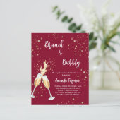 Brunch Bubbly Brautparty burgundy Einladung (Stehend Vorderseite)