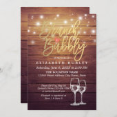 Brunch & Bubbly Brautparty Champagner Glass Wood Einladung (Vorne/Hinten)