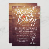 Brunch & Bubbly Brautparty Champagner Glass Wood Einladung (Vorne/Hinten)