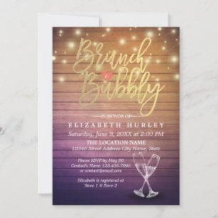 Brunch & Bubbly Brautparty Champagner Glass Wood Einladung