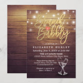 Brunch & Bubbly Brautparty Champagner Glass Wood Einladung (Vorne/Hinten)