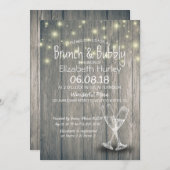 Brunch & Bubbly Brautparty Champagner Glass Wood Einladung (Vorne/Hinten)