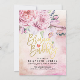 Brunch & Bubbly Brautparty Chic Floral Feathers Einladung