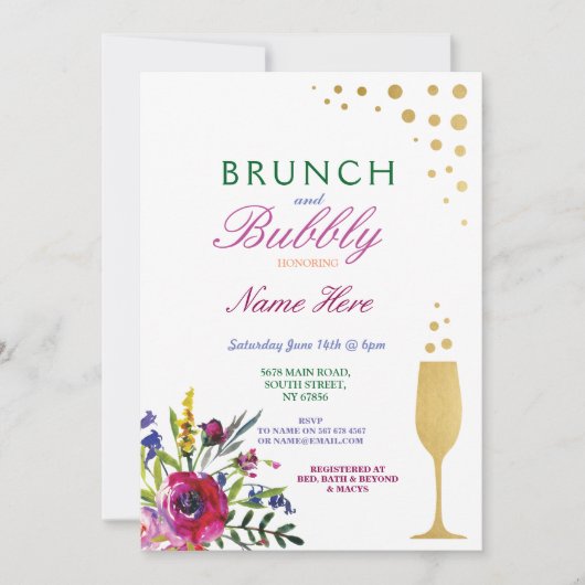 Brunch & Bubbly Brautparty Einladung (Vorderseite)