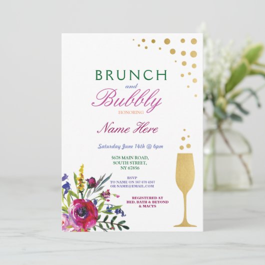 Brunch & Bubbly Brautparty Einladung (Stehend Vorderseite)