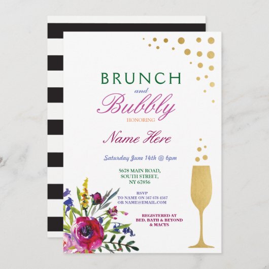 Brunch & Bubbly Brautparty Einladung (Vorne/Hinten)