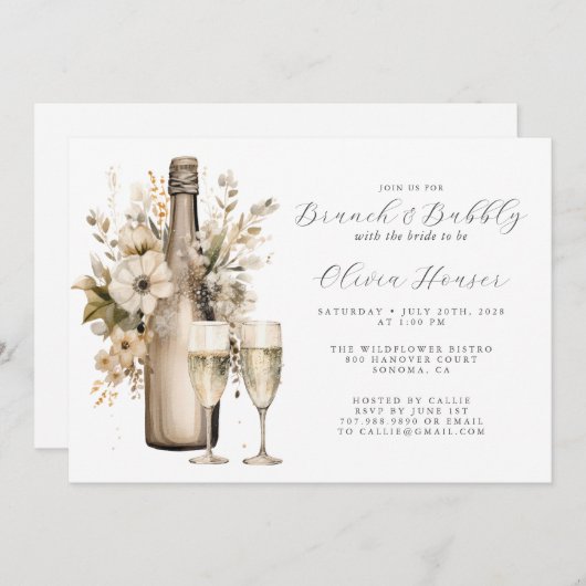 Brunch & Bubbly Brautparty Einladung (Vorne/Hinten)