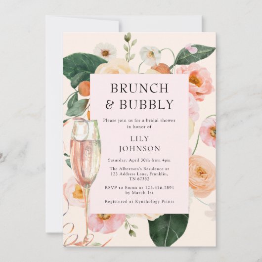 Brunch & Bubbly Brautparty Einladung (Vorderseite)