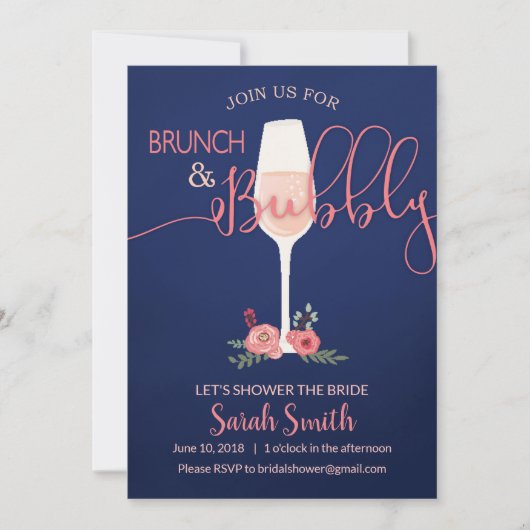 Brunch & Bubbly Brautparty Einladung (Vorderseite)