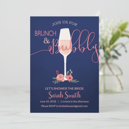 Brunch & Bubbly Brautparty Einladung (Stehend Vorderseite)