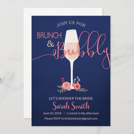 Brunch & Bubbly Brautparty Einladung (Vorne/Hinten)