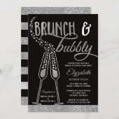 Brunch & Bubbly Brautparty Einladung, Imitate Silb Einladung (Vorne/Hinten)