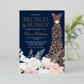 Brunch & Bubbly Brautparty Floral Rose Gold Folieneinladung (Stehend vorne)