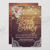 Brunch & Bubbly Brautparty Floral String Lights Einladung (Vorne/Hinten)