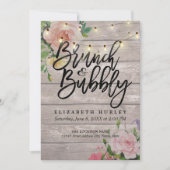 Brunch Bubbly Brautparty Floral String Lights Einladung (Vorderseite)
