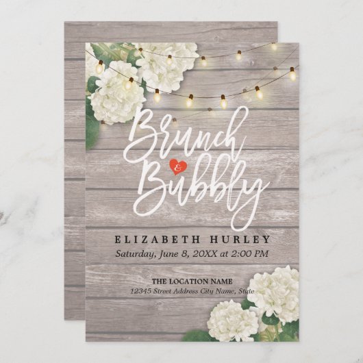 Brunch & Bubbly Brautparty Floral String Lights Einladung (Vorne/Hinten)