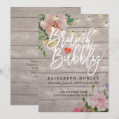 Brunch Bubbly Brautparty Floral String Lights Einladung (Vorne/Hinten)