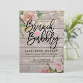 Brunch Bubbly Brautparty Floral String Lights Einladung (Stehend Vorderseite)