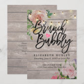 Brunch Bubbly Brautparty Floral String Lights Einladung (Vorne/Hinten)