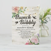 Brunch & Bubbly Brautparty Floral String Lights Einladung (Stehend Vorderseite)