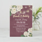 Brunch & Bubbly Brautparty Floral String Lights Einladung (Stehend Vorderseite)