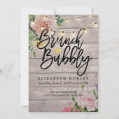 Brunch Bubbly Brautparty Floral String Lights Einladung (Vorderseite)