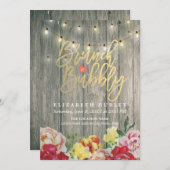 Brunch Bubbly Brautparty Floral String Lights Einladung (Vorne/Hinten)
