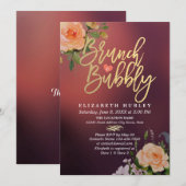 Brunch Bubbly Brautparty Floral String Lights Einladung (Vorne/Hinten)