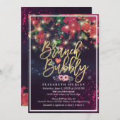 Brunch & Bubbly Brautparty Floral String Lights Einladung (Vorne/Hinten)