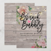 Brunch Bubbly Brautparty Floral String Lights Einladung (Vorne/Hinten)