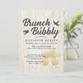 Brunch & Bubbly Brautparty Gold Ananas Holz Einladung (Stehend Vorderseite)