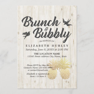 Brunch & Bubbly Brautparty Gold Ananas Holz Einladung
