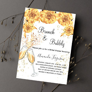 Brunch Bubbly Brautparty Goldblasen elegant Einladungspostkarte