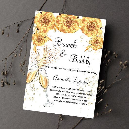 Brunch Bubbly Brautparty Goldblasen elegant Einladungspostkarte