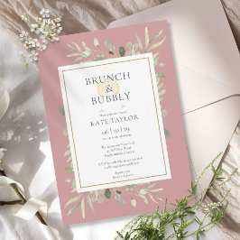 Brunch Bubbly Brautparty Greenery Dusty Rose Einladung