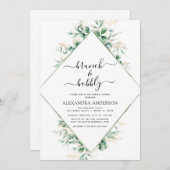 Brunch & Bubbly Brautparty Greenery Einladung (Vorne/Hinten)