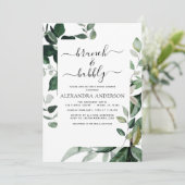 Brunch & Bubbly Brautparty Grüne Einladung (Stehend Vorderseite)