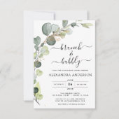 Brunch & Bubbly Brautparty Grüne Eukalyptus Einladung (Vorderseite)