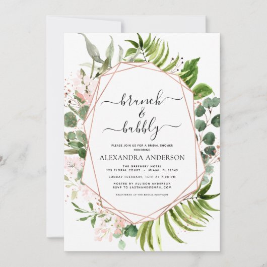 Brunch & Bubbly Brautparty Grünfläche Einladung (Vorderseite)