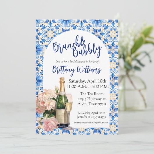 Brunch & Bubbly Brautparty - italienisches Coast T Einladung (Stehend Vorderseite)