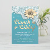 Brunch Bubbly Brautparty Lace Sunflower Lights Einladung (Stehend Vorderseite)