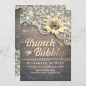 Brunch & Bubbly Brautparty Lace Sunflower Wood Einladung (Vorne/Hinten)