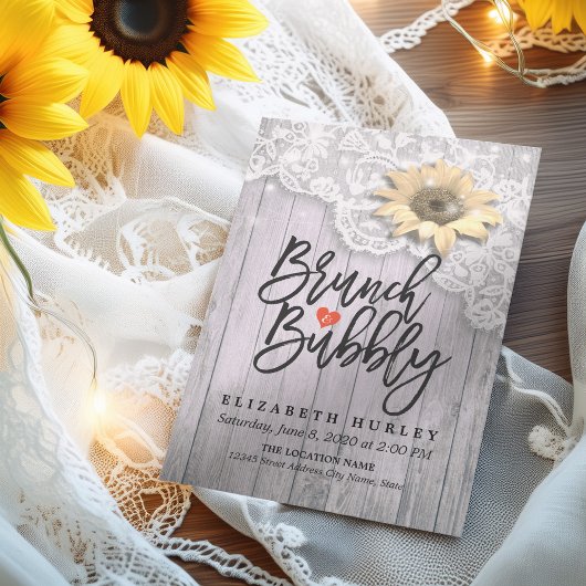 Brunch & Bubbly Brautparty Lace Sunflower Wood Einladung